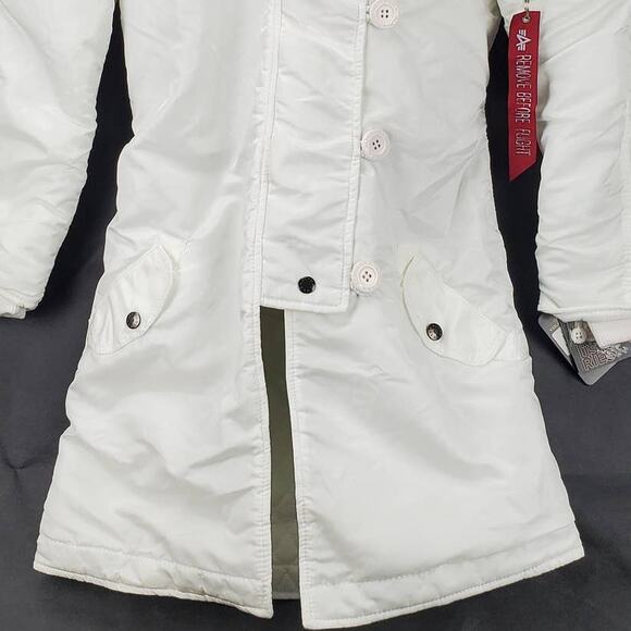 Alpha Industries White Parka Ski Coat Faux Fur Hood Gorpcore Thigh Length Jacket - Picture 8 of 10